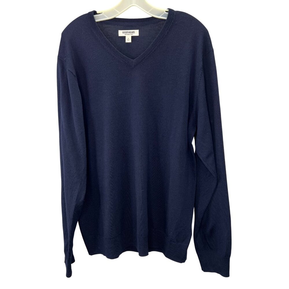 Goodthreads Merino Wool Sweater XL Men Blue V-Neck Long Sleeve Pullover